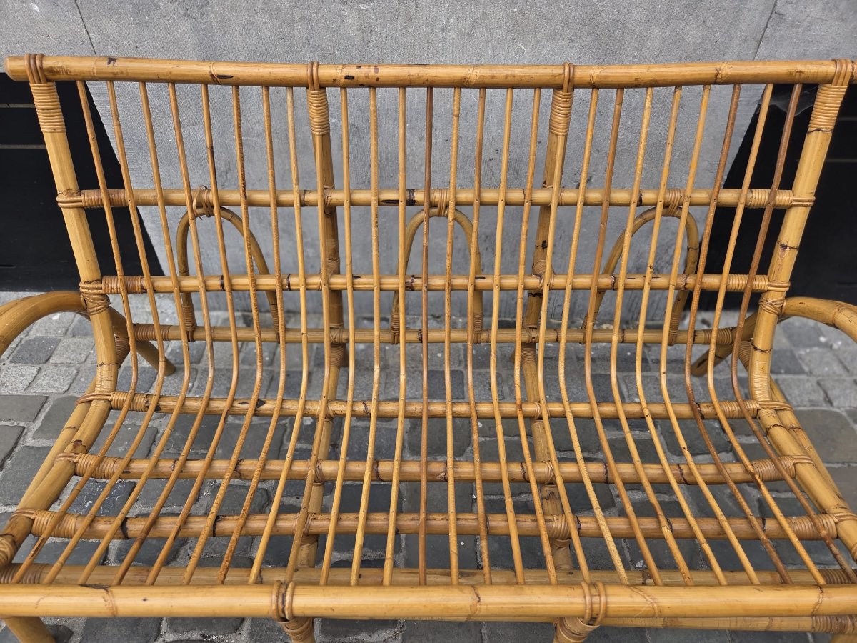 Wicker And Bamboo Sofa, Circa 1970-photo-2