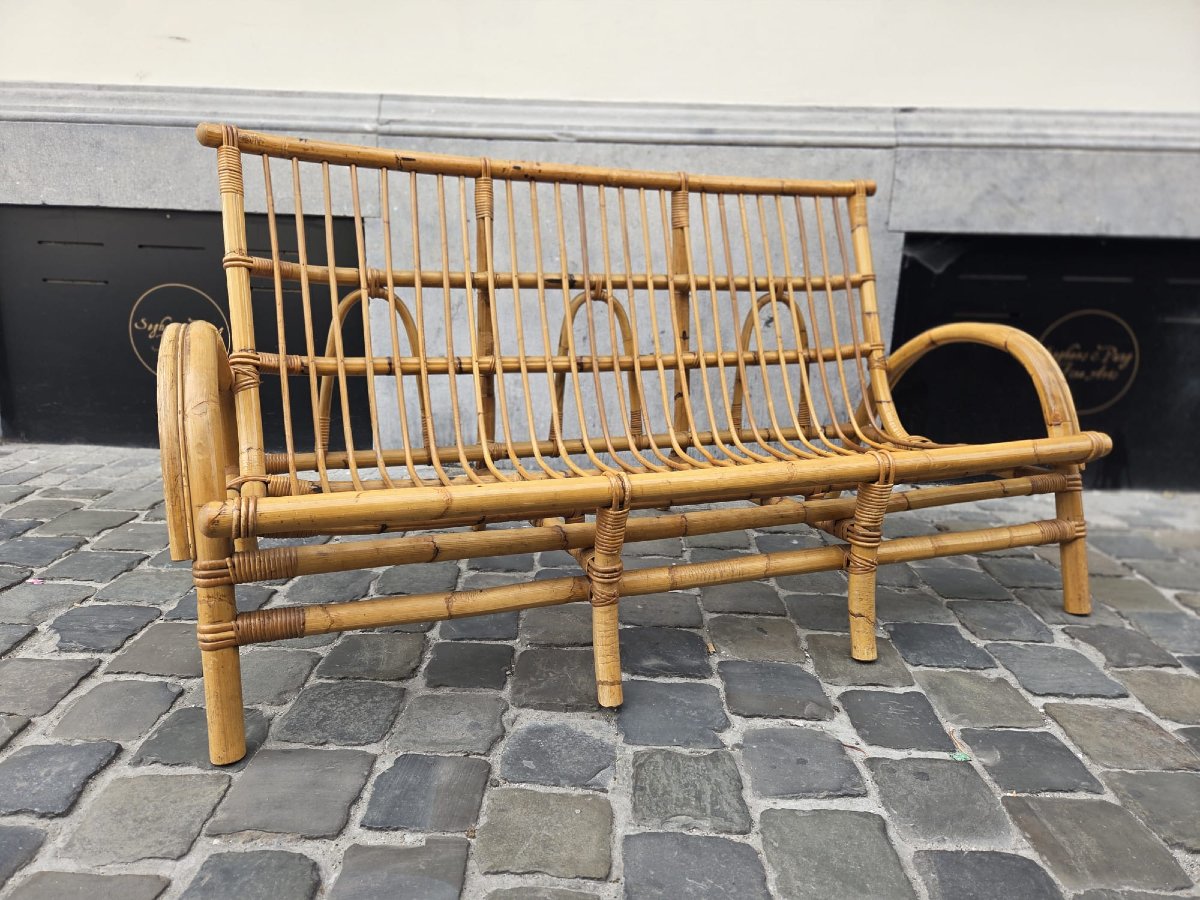 Wicker And Bamboo Sofa, Circa 1970-photo-3