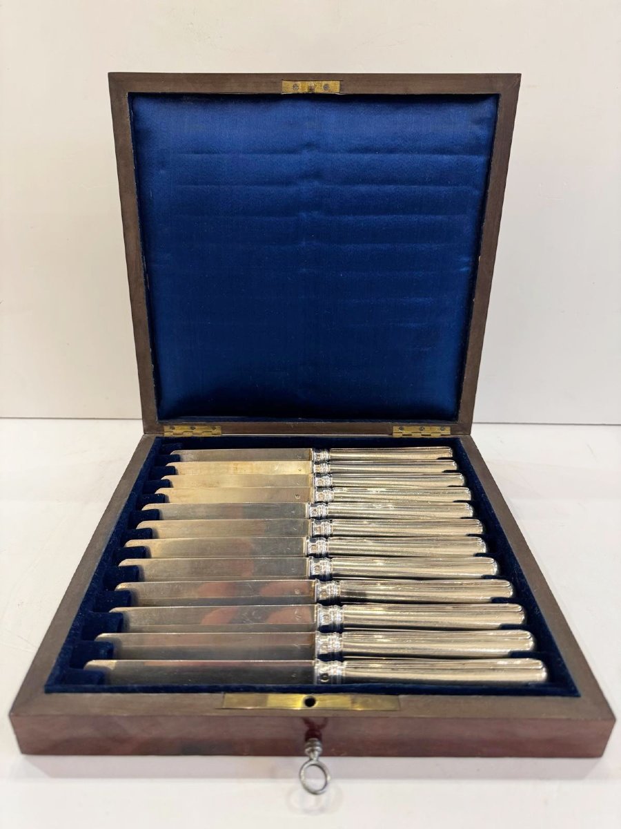 Dessert Knives, 12 Pieces, Solid Silver, France 19th Century-photo-2