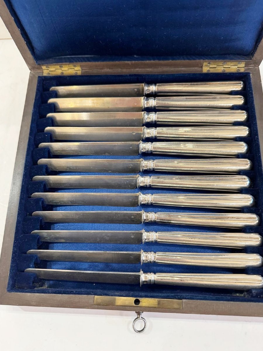Dessert Knives, 12 Pieces, Solid Silver, France 19th Century-photo-1