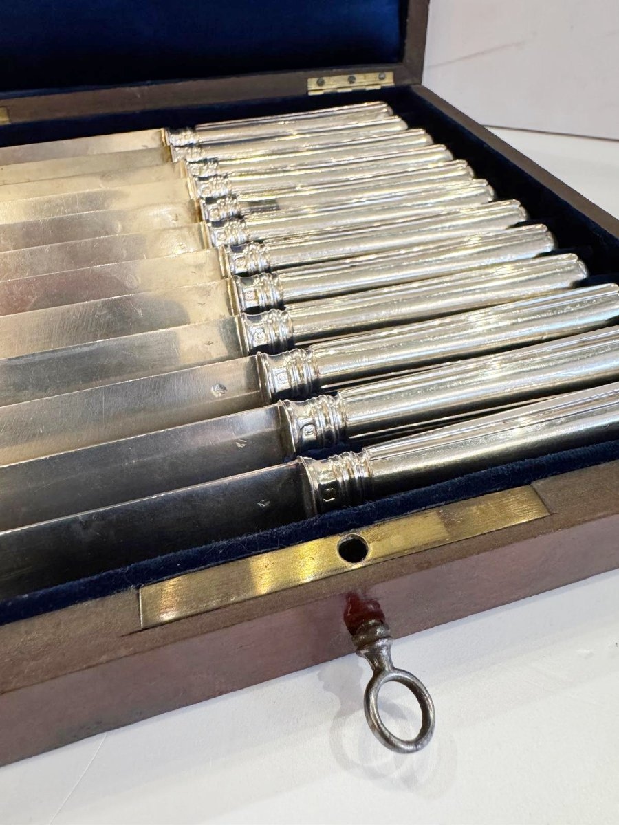 Dessert Knives, 12 Pieces, Solid Silver, France 19th Century-photo-7