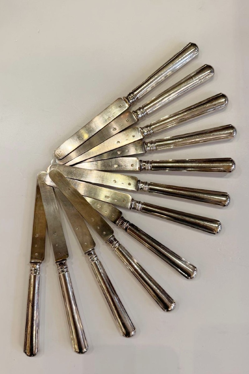 Dessert Knives, 12 Pieces, Solid Silver, France 19th Century