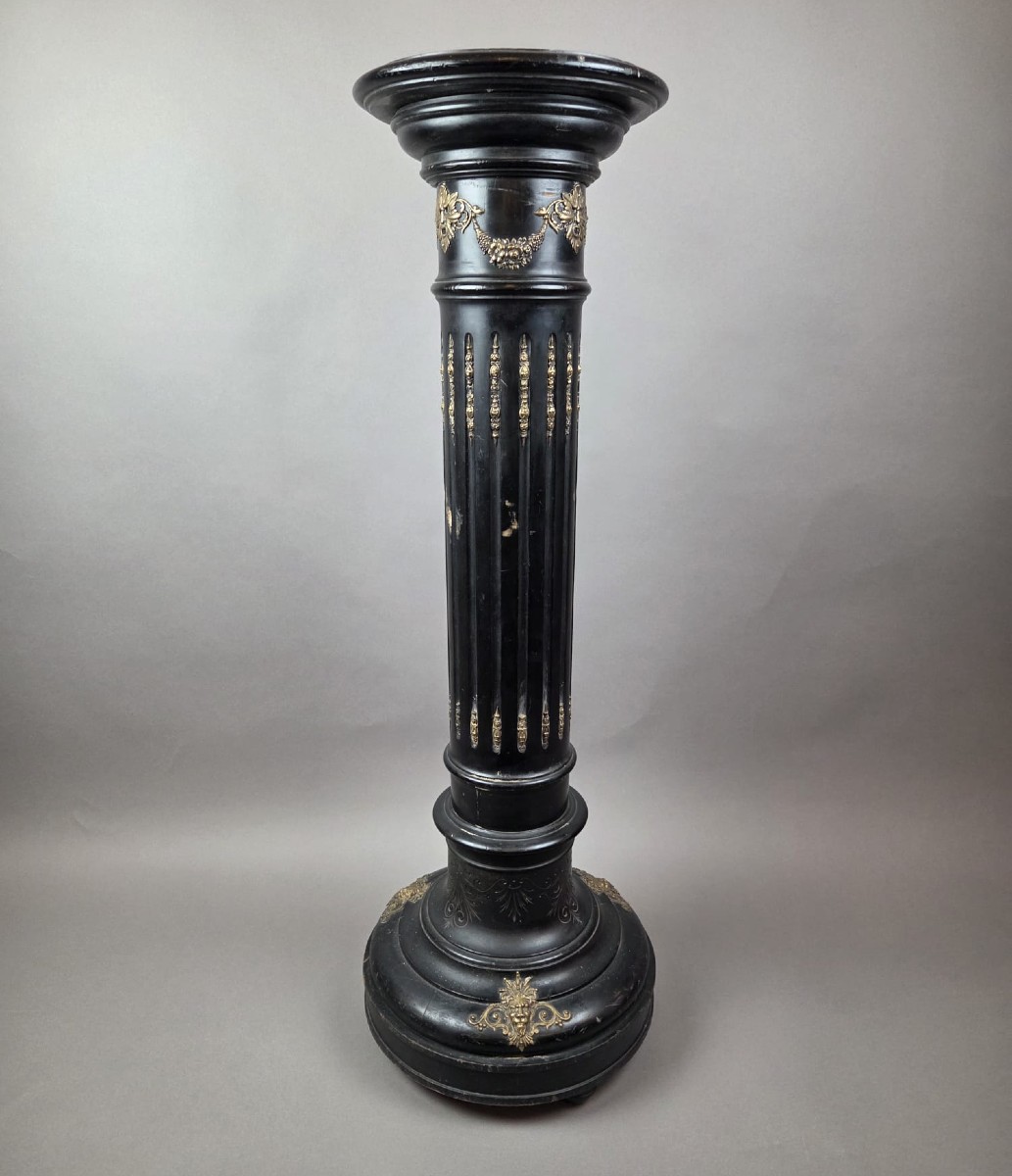 Napoleon III Column In Black Polywood, Late 19th Century
