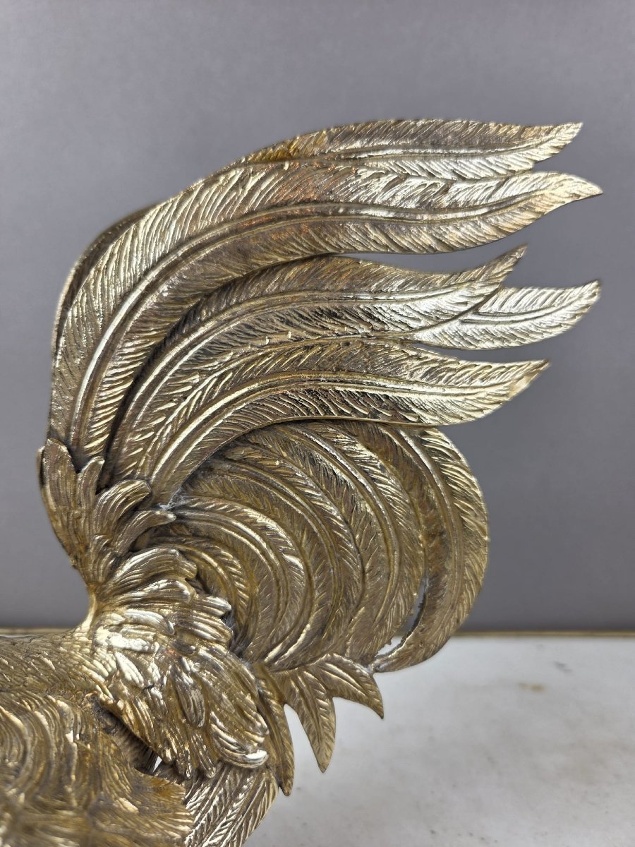Silver-plated Bronze Cockfight, Early 20th Century-photo-8