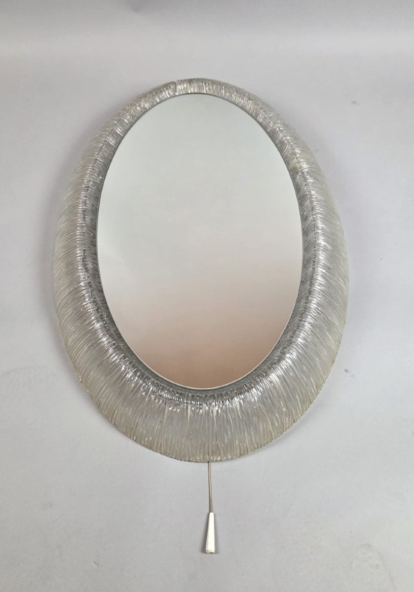 Oval Mirror, Illuminated Acrylic, E. Hillebrand, 1970