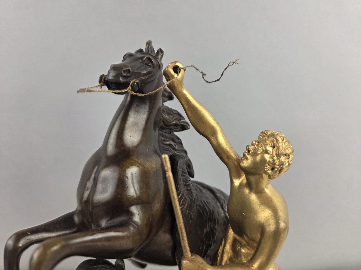 After Guillaume Coustou, "horses Of Marly" In Patinated And Gilded Bronze, 19th-photo-2