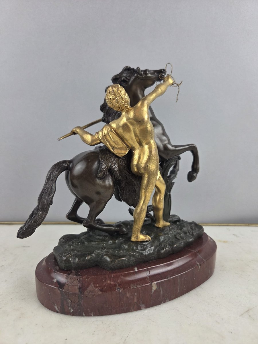 After Guillaume Coustou, "horses Of Marly" In Patinated And Gilded Bronze, 19th-photo-5