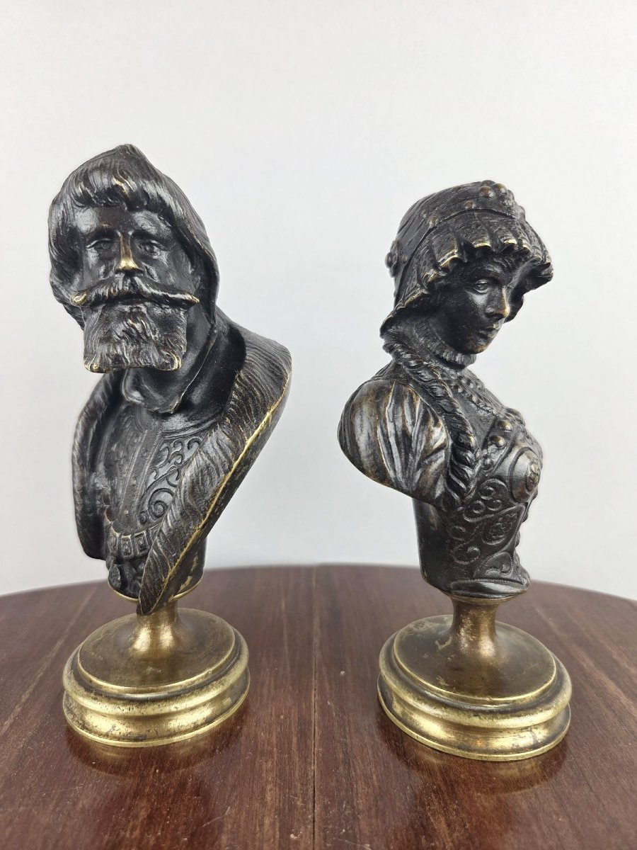 Pair Of Bronze Busts "alexander Nuski And His Wife" 19th-photo-3