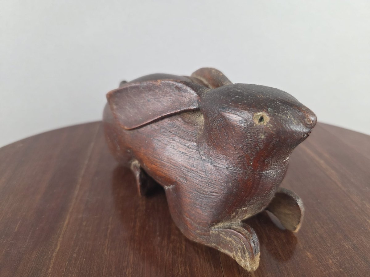 Carved Wooden Snuffbox Depicting A Rabbit, 19th Century-photo-2