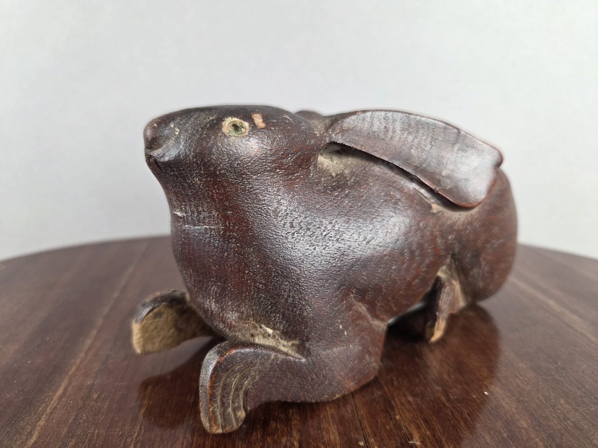 Carved Wooden Snuffbox Depicting A Rabbit, 19th Century-photo-3