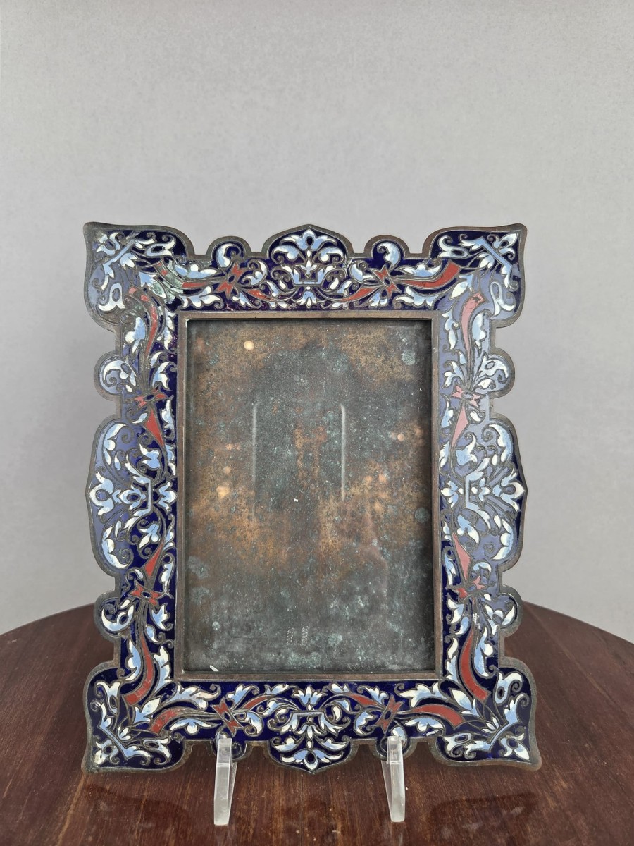 Cloisonné Bronze Photo Holder, 19th Century