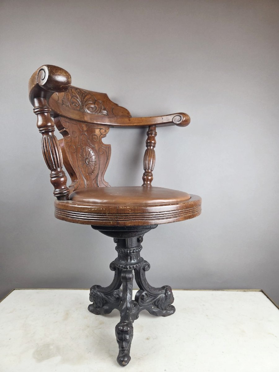 Captain's Chair In Patinated Wood, Late 19th Century-photo-3
