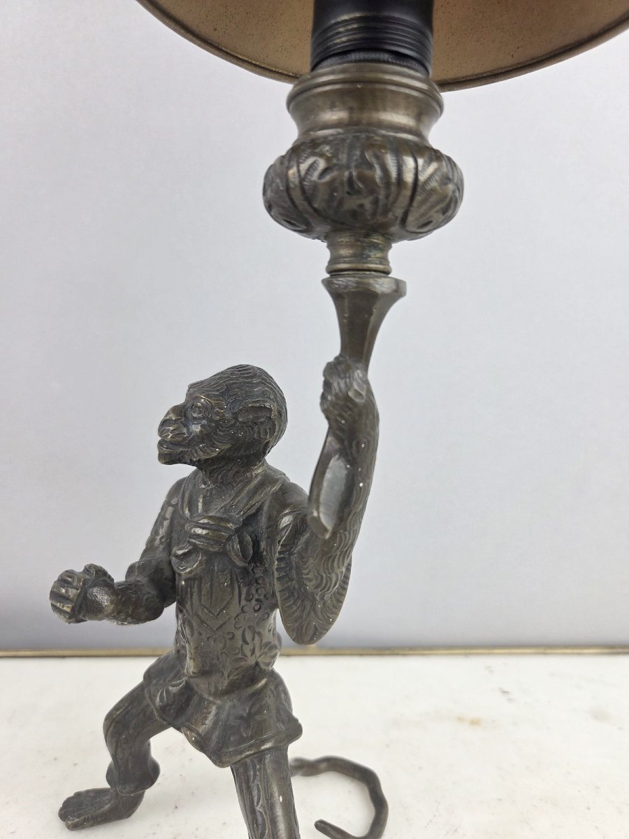 Singe en bronze monté en lampadaire, 19th-photo-4