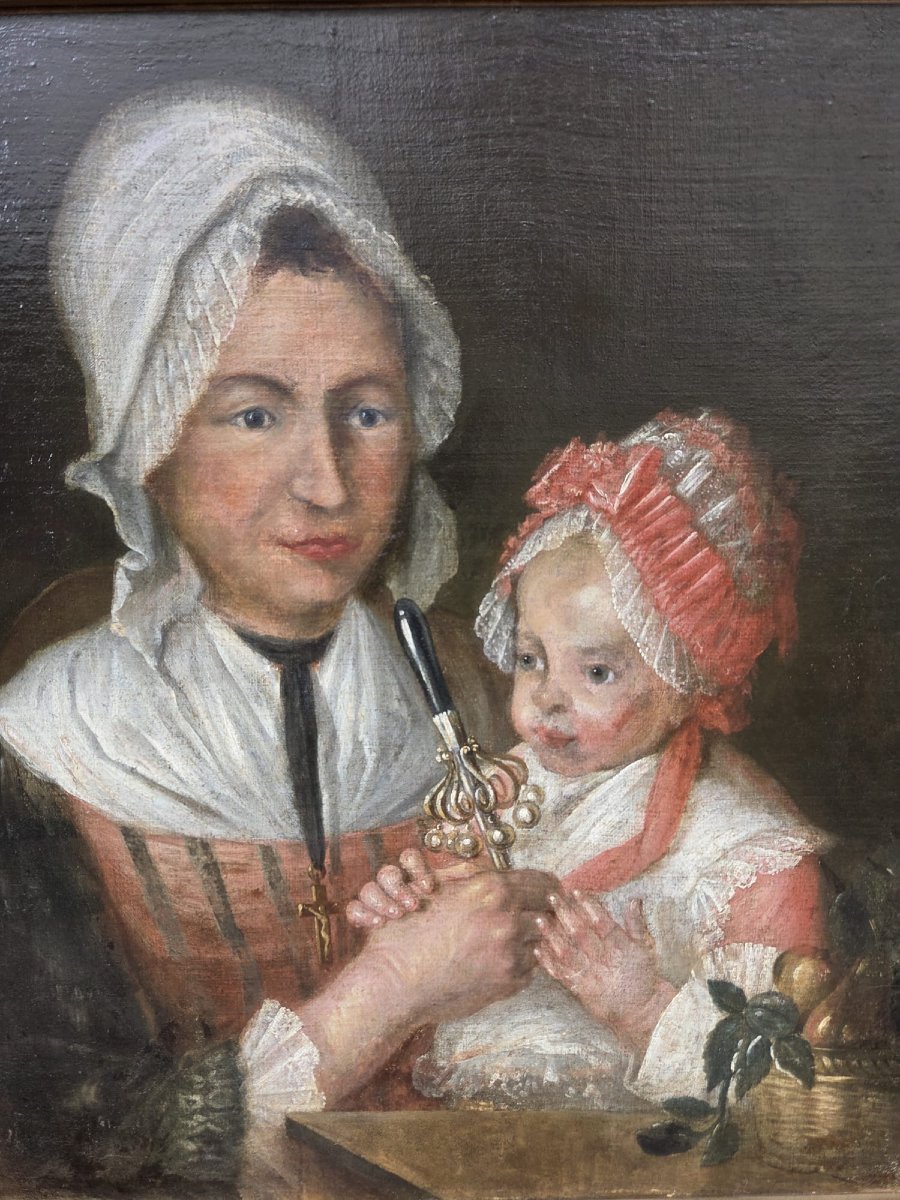 Huile sur toile "Nurse et enfant" 18th-photo-2