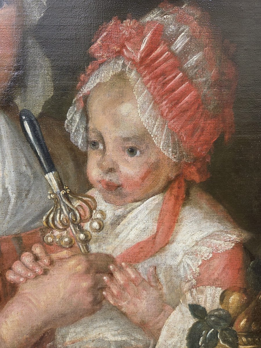 Huile sur toile "Nurse et enfant" 18th-photo-3