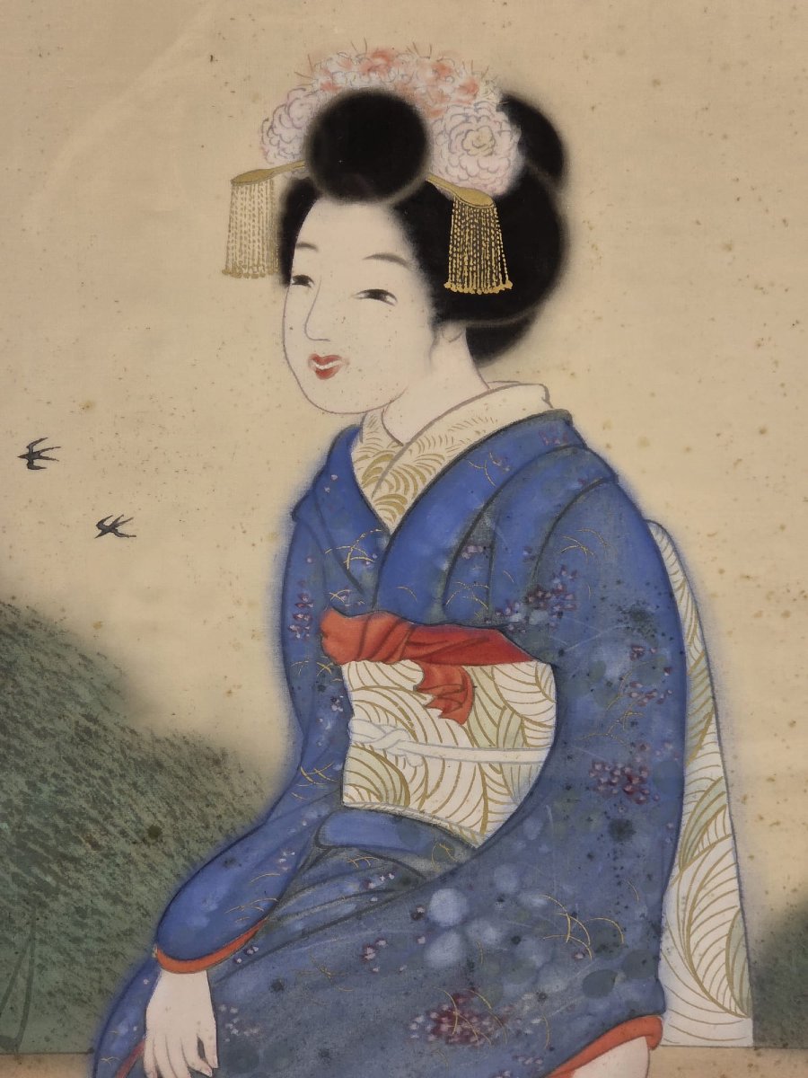 Silk Painting, Japanese, 19th Century, "the Waters Of The Valley" -photo-4