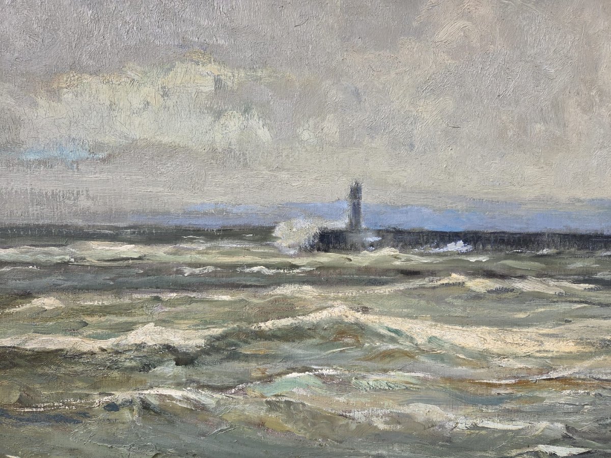 Houssard C. Oil On Canvas "after The Storm In Ostend"-photo-2