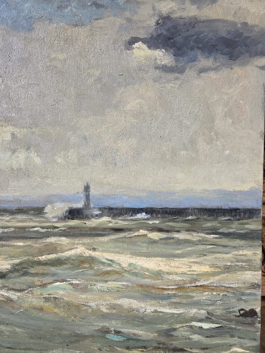 Houssard C. Oil On Canvas "after The Storm In Ostend"-photo-3