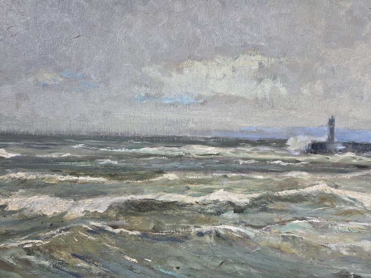 Houssard C. Oil On Canvas "after The Storm In Ostend"-photo-1