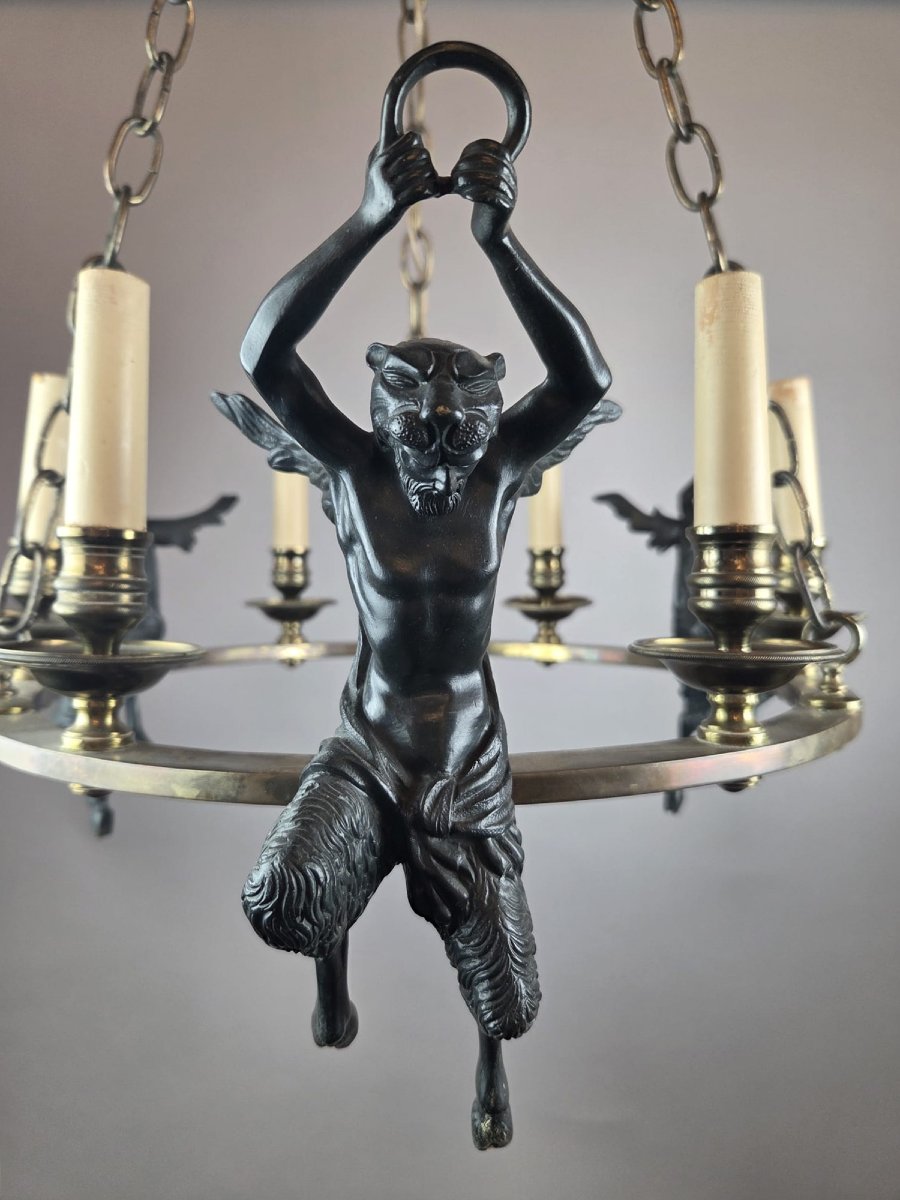 Empire Chandelier In Brass And Bronze With Black Patina-photo-3