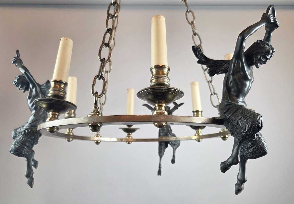 Empire Chandelier In Brass And Bronze With Black Patina-photo-1
