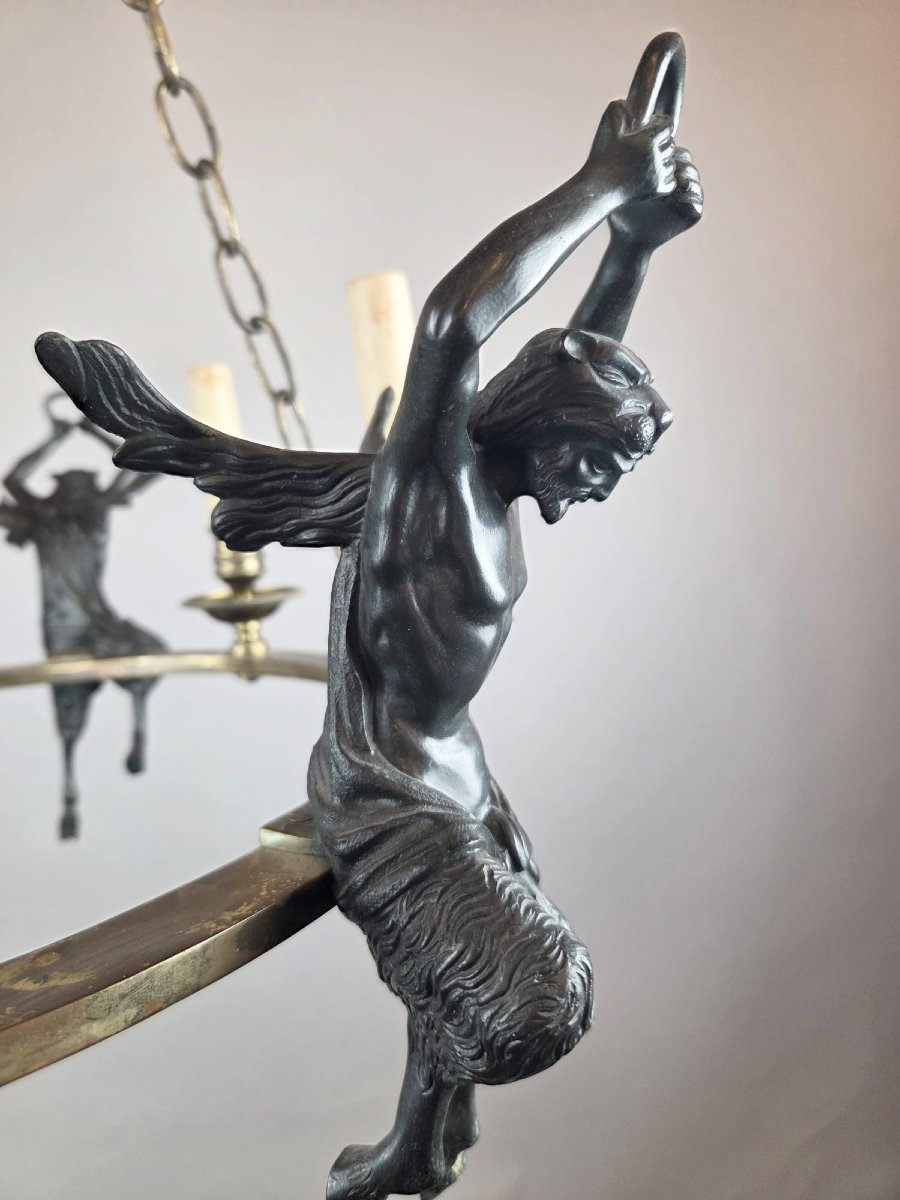 Empire Chandelier In Brass And Bronze With Black Patina-photo-5