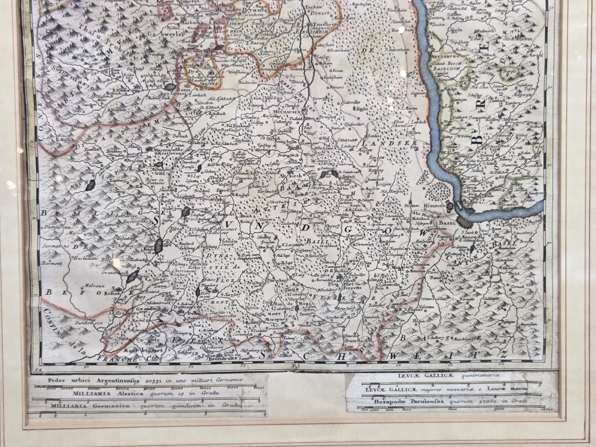 Engraving "alsatia" (alsace) Cartographer Johan Batist Homann 1664-1724-photo-3