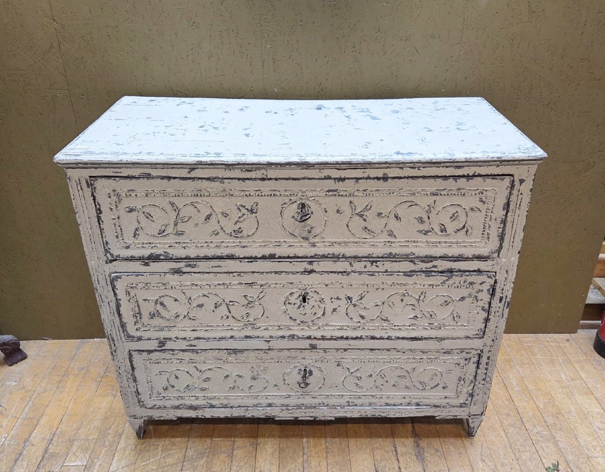 Louis XVI Style Chest Of Drawers In Patinated Wood, 19th Century-photo-4