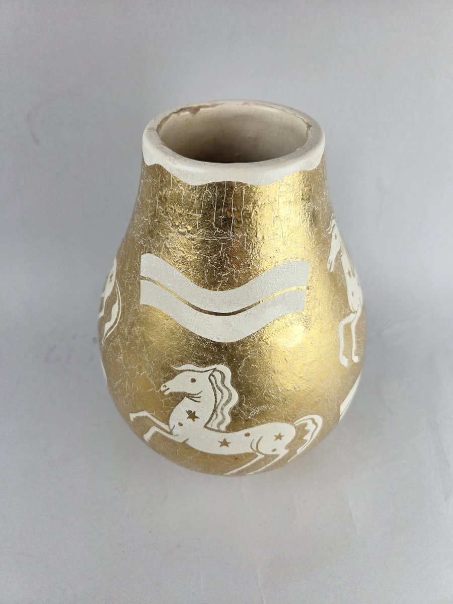Louis Randour, Ceramic Vase With Horse Decoration, Circa 1930-photo-2