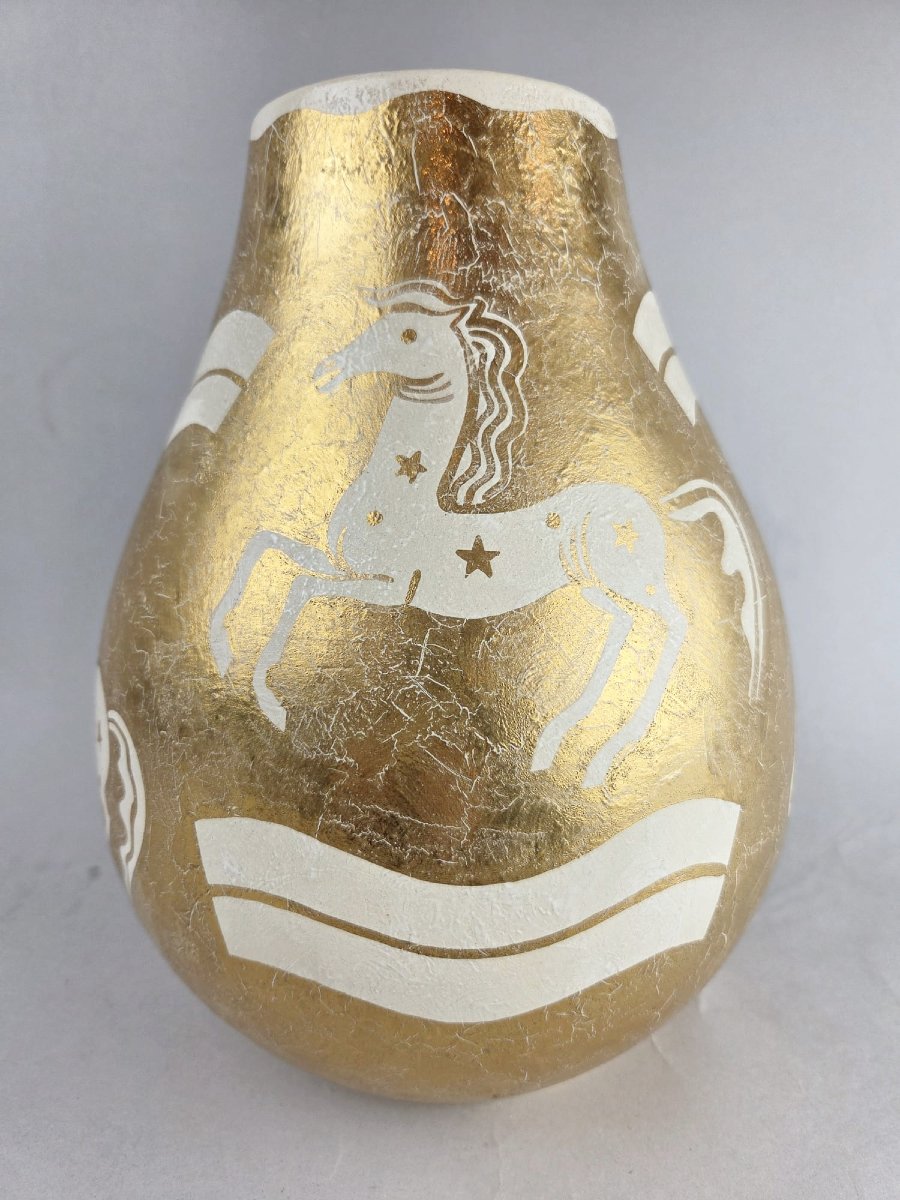 Louis Randour, Ceramic Vase With Horse Decoration, Circa 1930-photo-4