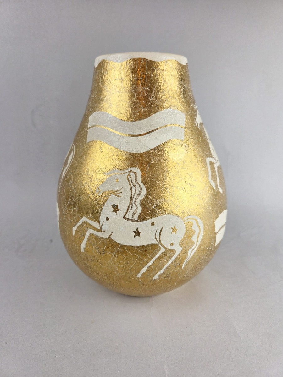 Louis Randour, Ceramic Vase With Horse Decoration, Circa 1930