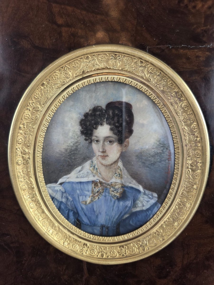 Henri Alois Lorichon (1798 - 1864), "elegant" Miniature In Its Mahogany Frame-photo-2