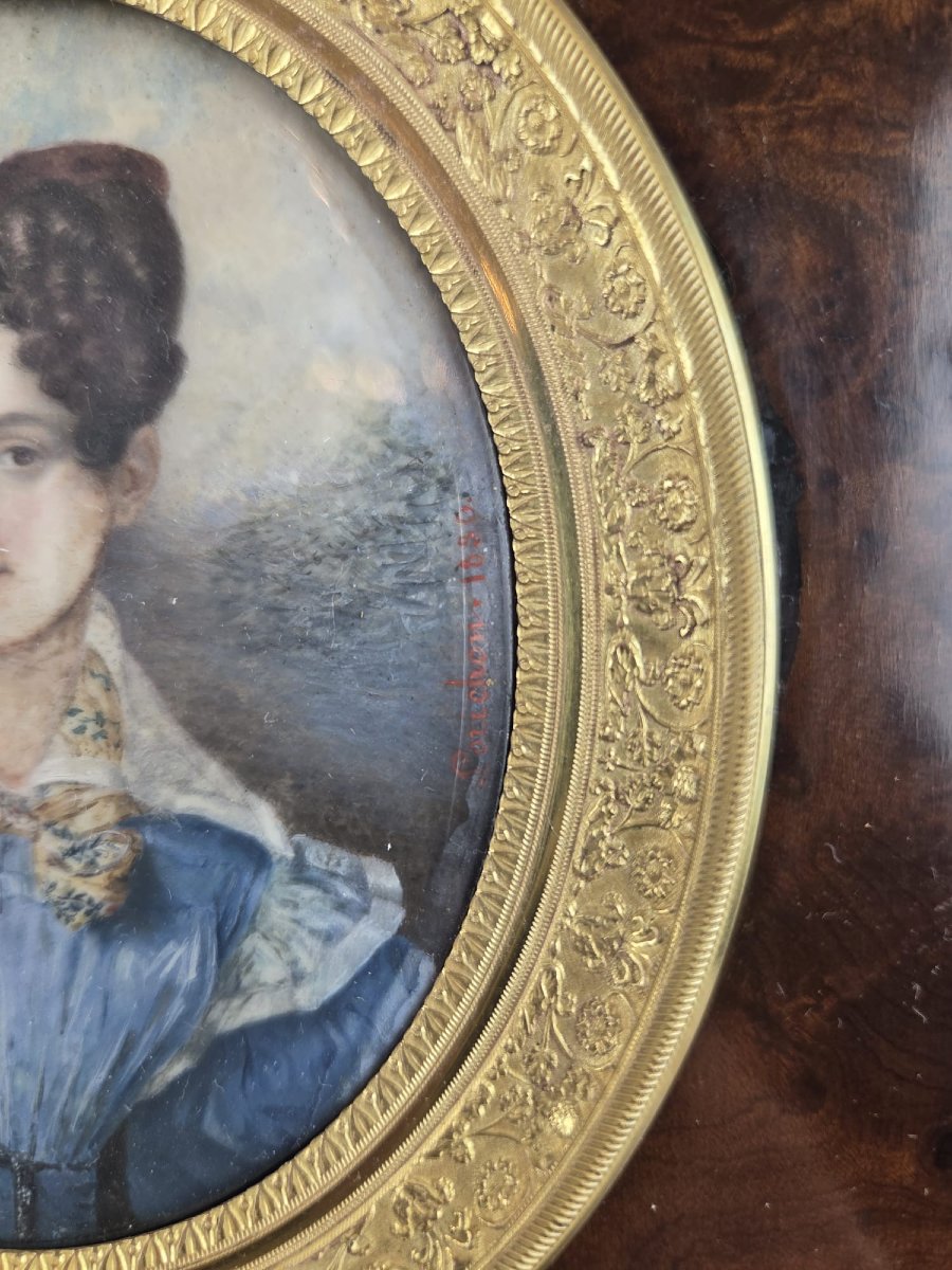 Henri Alois Lorichon (1798 - 1864), "elegant" Miniature In Its Mahogany Frame-photo-1