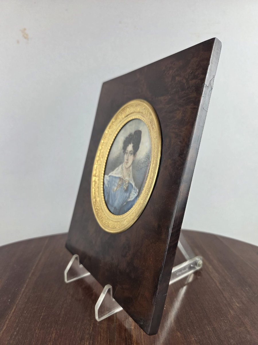 Henri Alois Lorichon (1798 - 1864), "elegant" Miniature In Its Mahogany Frame-photo-2