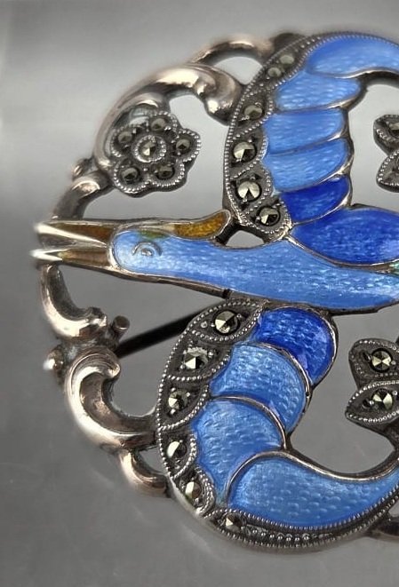 Broche Art-Nouveau, argent 835 émaillé-photo-2