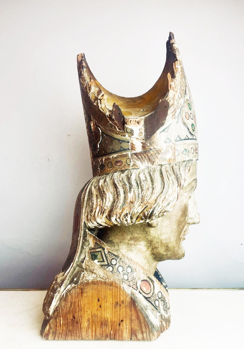 Évêque en bois sculpté polychrome, 18th -photo-4
