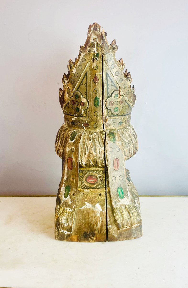 Évêque en bois sculpté polychrome, 18th -photo-1