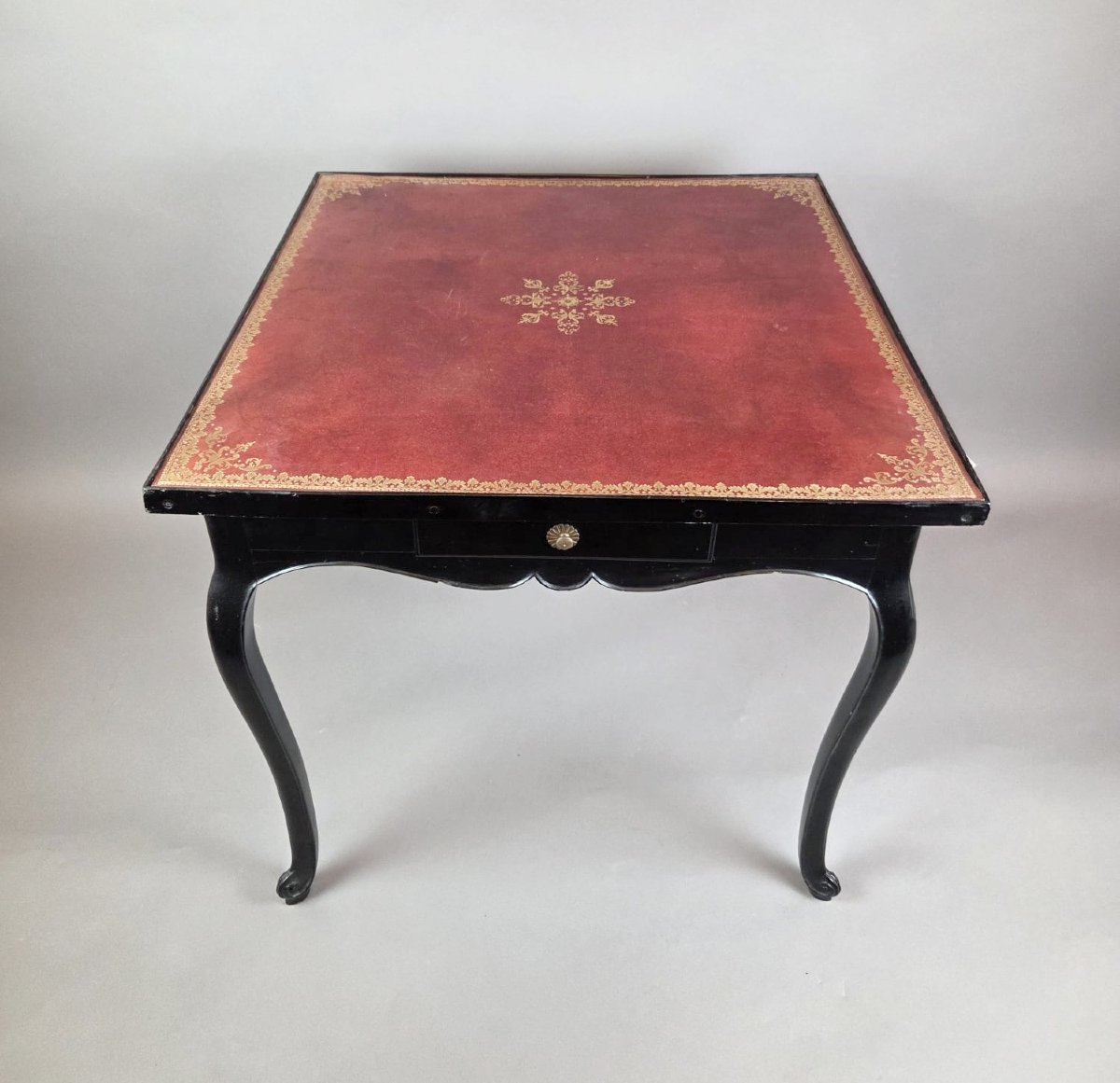 Louis XV Style Games Table In Black Lacquered Wood, 19th Century-photo-2