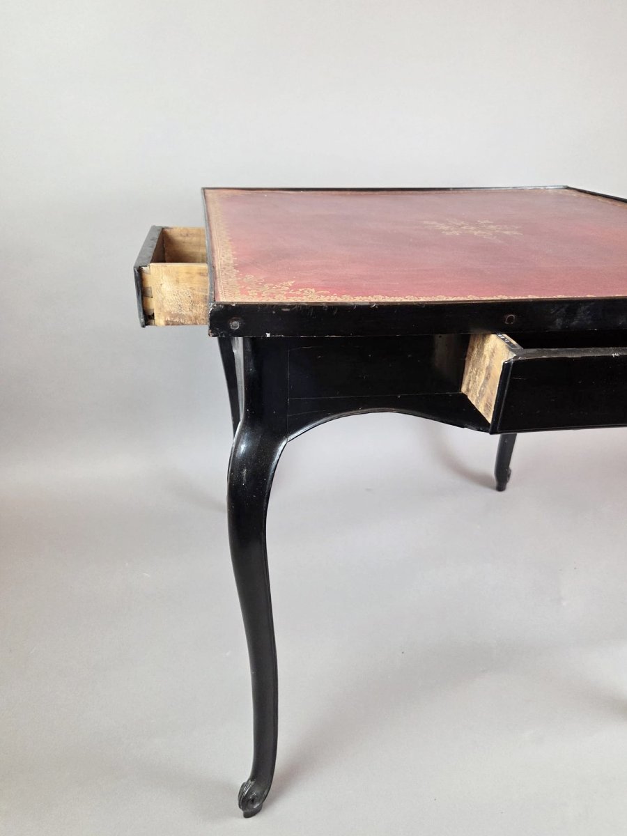 Louis XV Style Games Table In Black Lacquered Wood, 19th Century-photo-3