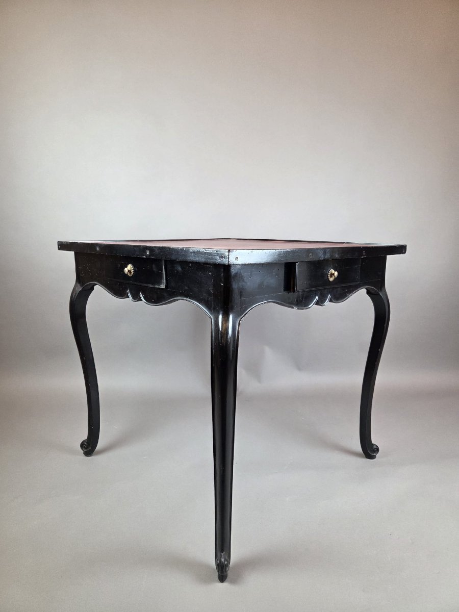 Louis XV Style Games Table In Black Lacquered Wood, 19th Century-photo-1