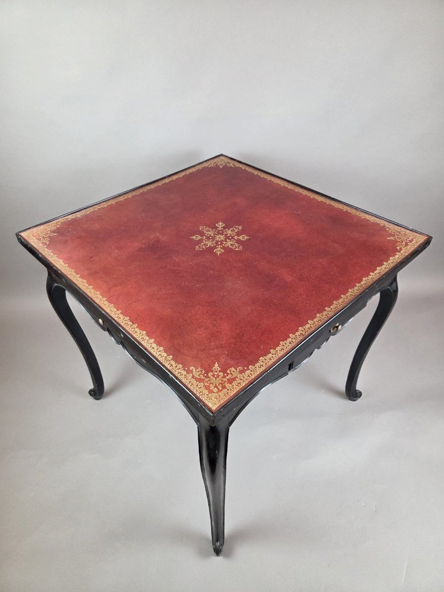 Louis XV Style Games Table In Black Lacquered Wood, 19th Century-photo-2