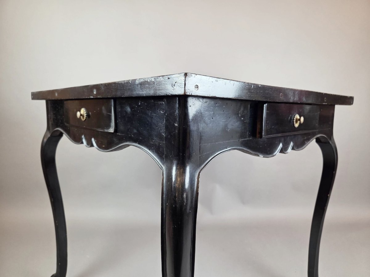 Louis XV Style Games Table In Black Lacquered Wood, 19th Century-photo-3
