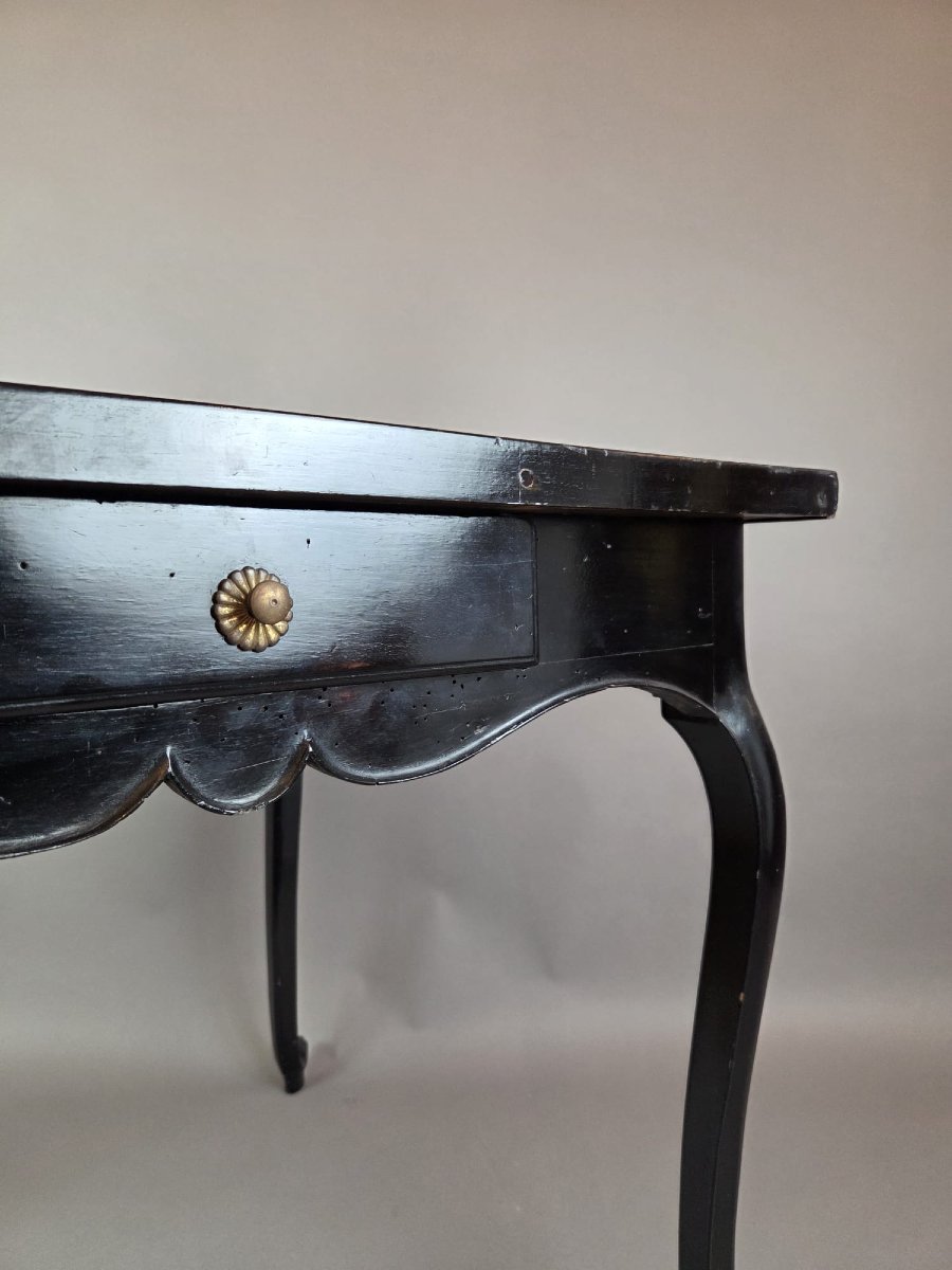 Louis XV Style Games Table In Black Lacquered Wood, 19th Century-photo-4