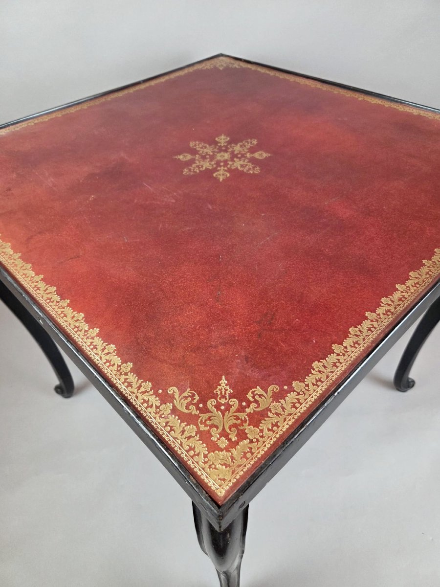 Louis XV Style Games Table In Black Lacquered Wood, 19th Century-photo-6