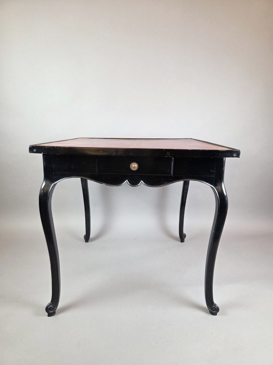 Louis XV Style Games Table In Black Lacquered Wood, 19th Century