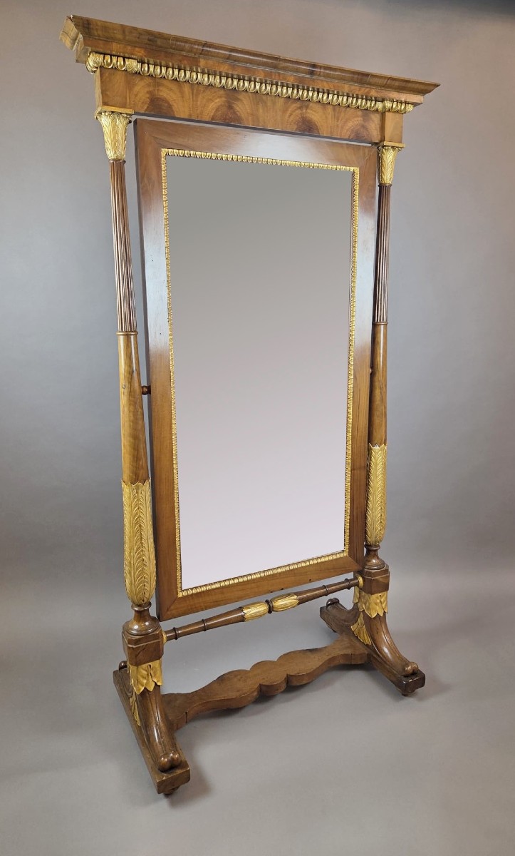 Miroir psyché Empire en acajou et bois doré, 19th