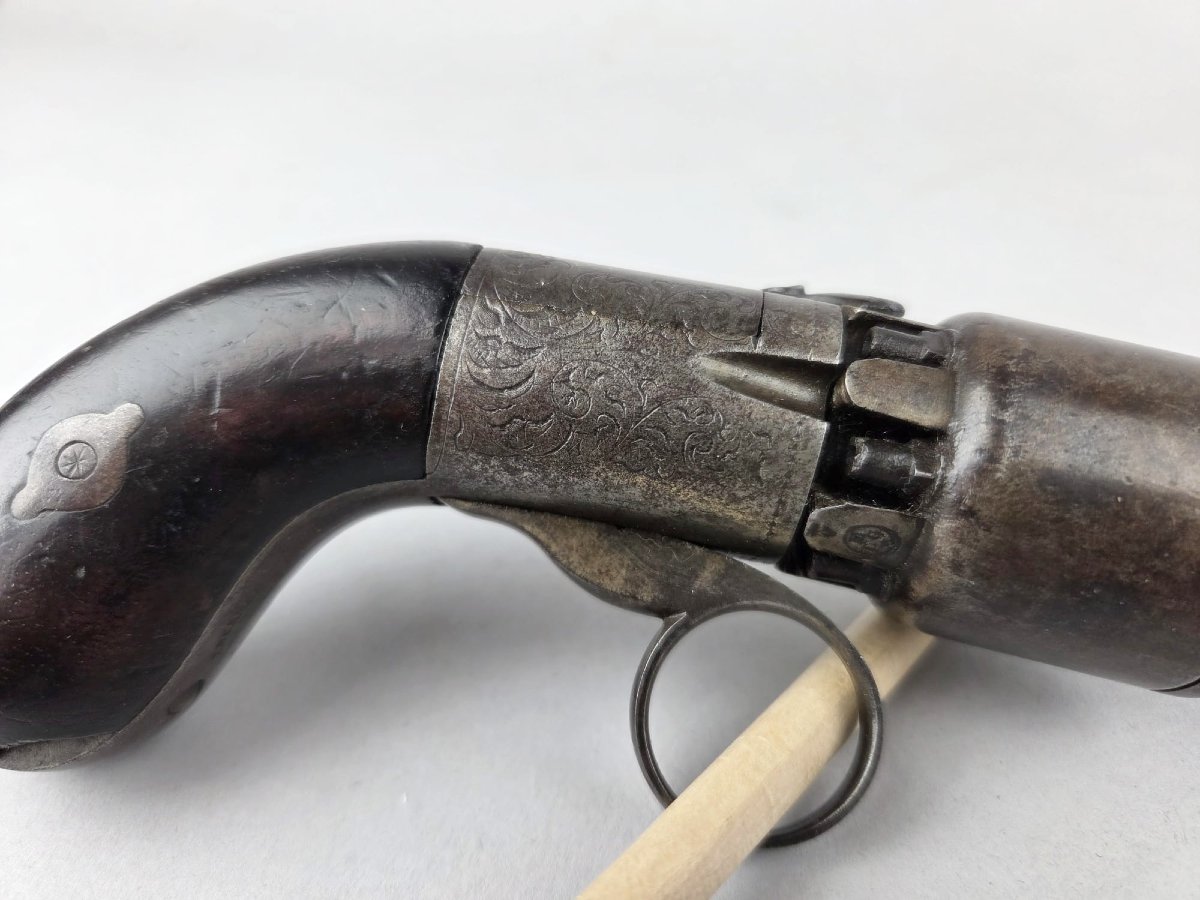 Small Transition Pistol Signed J. Houmau Breveté, Liège Circa 1850-photo-2