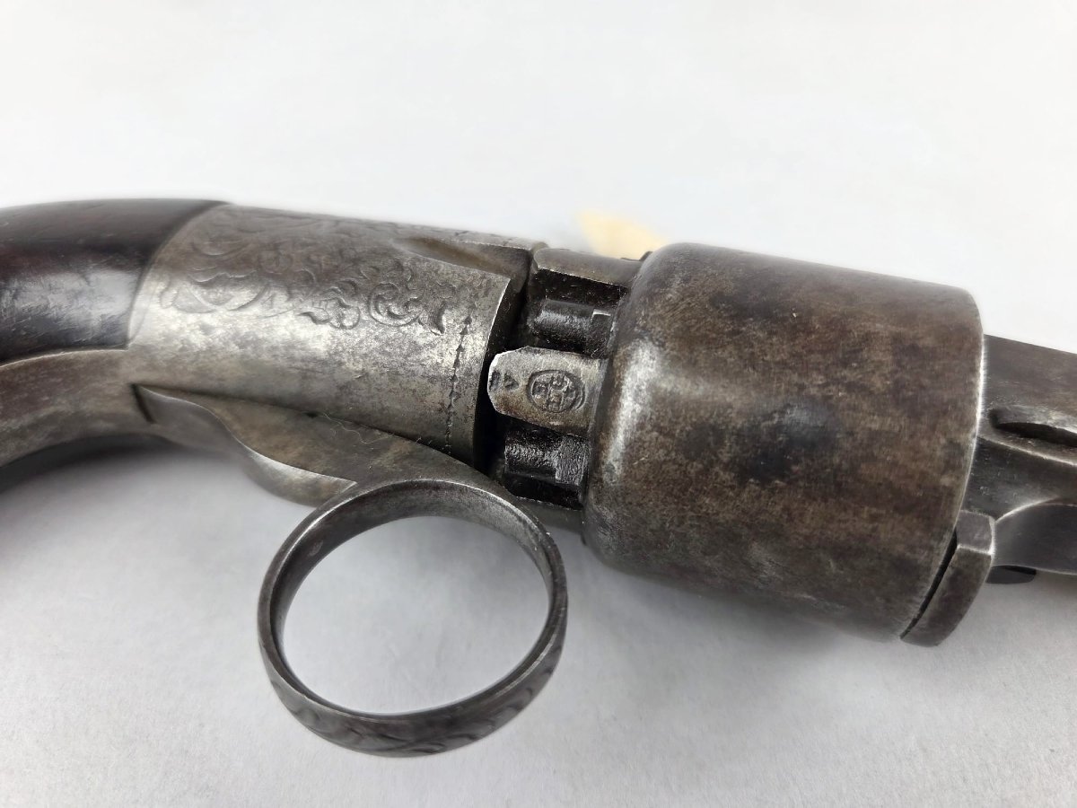 Small Transition Pistol Signed J. Houmau Breveté, Liège Circa 1850-photo-4
