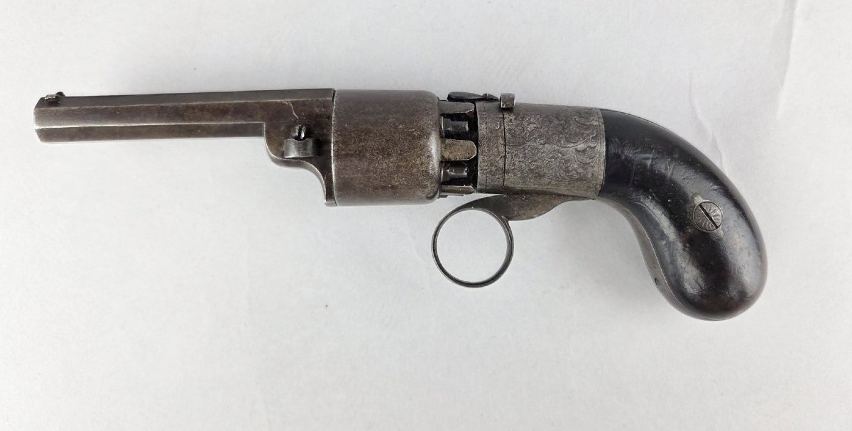 Small Transition Pistol Signed J. Houmau Breveté, Liège Circa 1850-photo-3
