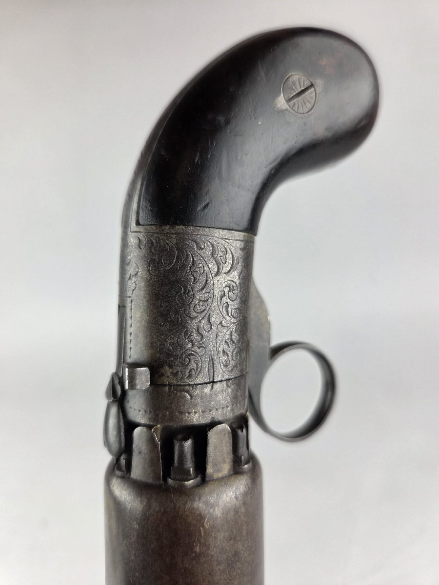 Small Transition Pistol Signed J. Houmau Breveté, Liège Circa 1850-photo-4
